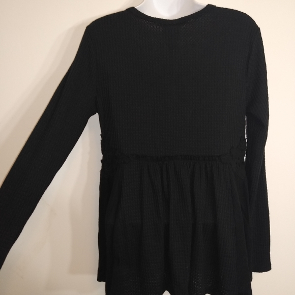 Knox Rose Black Waffle peplum Blouse Lace sz XS - Picture 3 of 5